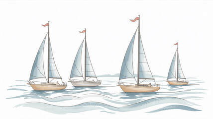 Fototapeta premium Watercolor Sailing Boats on Calm Water - Nautical Illustration.