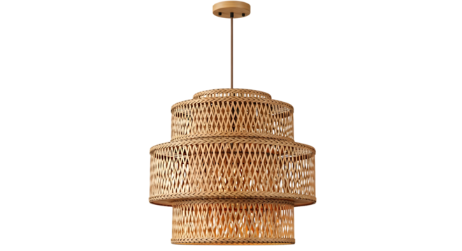 Tiered Bamboo Pendant Light Isolated on Transparent Background