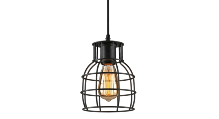 Industrial Cage Pendant Lamp Isolated on Transparent Background