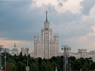 Fototapeta premium Majestic Kotelnicheskaya Embankment Building in Moscows Skyline