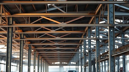 Industrial steel beams in a construction setting showcase architectural details with soft natural light.