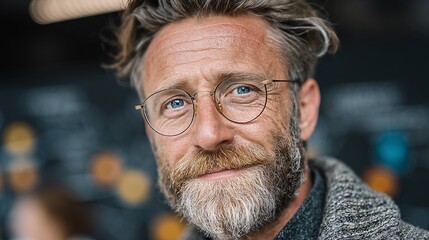 Stylish Corporate Leader in Elegant Glasses Showcasing Success in Office Setting