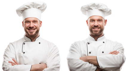 Two smiling chefs in uniforms
