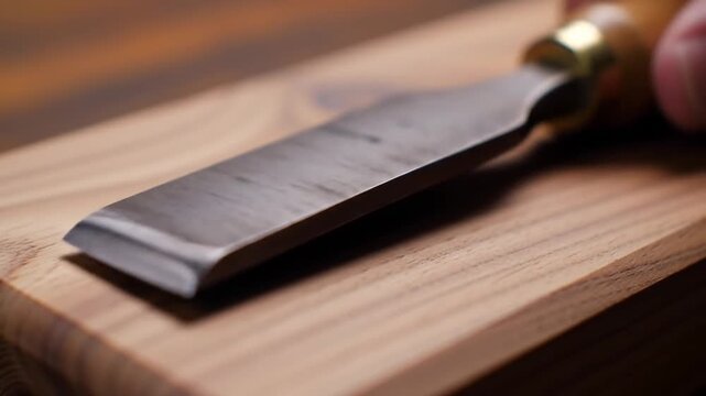Flat Chisel on Wooden Work Surface