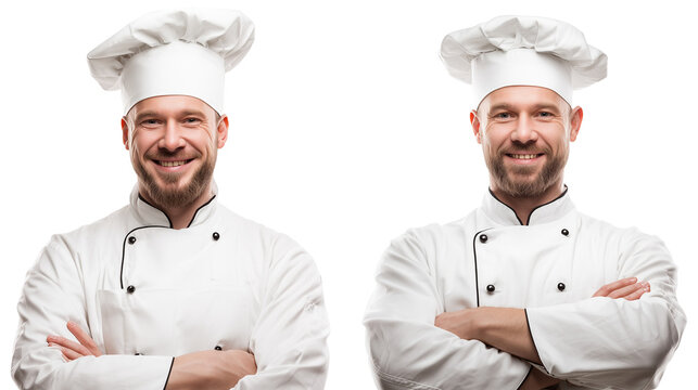 Two smiling chefs in uniforms