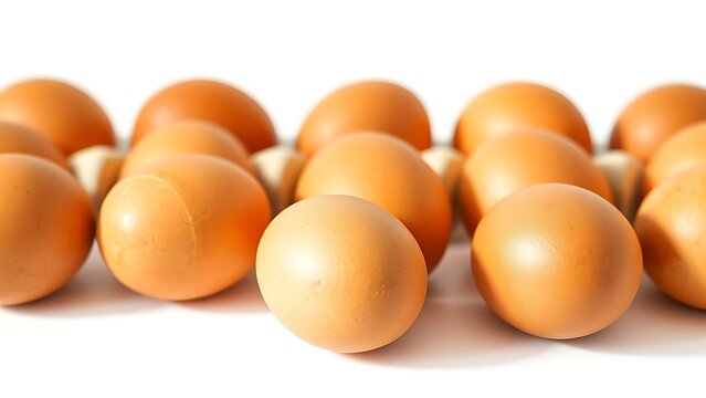 Fresh brown eggs on a white background, emphasizing simplicity and natural food.