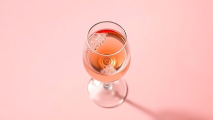 An elegant glass of sparkling rosé wine with a soft pink background, exuding sophistication and celebration.