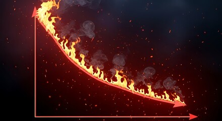 Burning graph shows dramatic business decline and financial losses