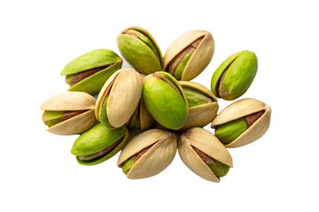 Pile of delicious pistachios isolated on transparent background, a healthy snack and ingredient for vegetarian and vegan diets