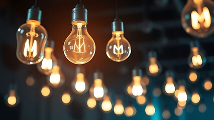 Floating lightbulbs illustrating abstract ideas, representing creative thought processes in atmospheric light.