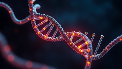 Two DNA strands intertwining uniquely, glowing at their connection points.