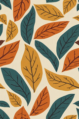Leaf Pattern with Teal, Orange, and Yellow Leaves