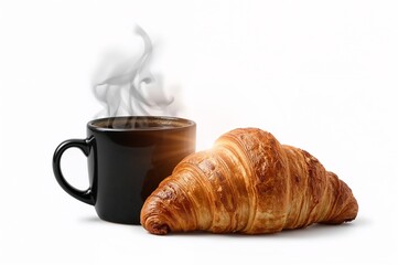 Enjoy a warm coffee with a fresh croissant for a delightful morning, perfect for breakfast ads
