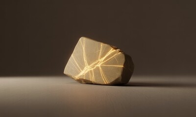 A light-toned, cracked stone object, lit from the side