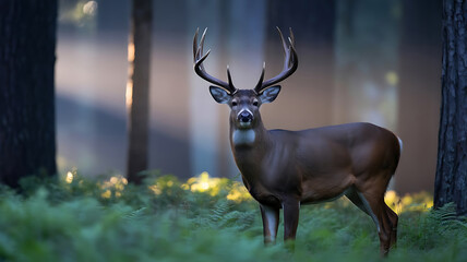 Majestic Buck in a Forest Glade Bathed in Golden Light A Portrait of Wildlife Elegance