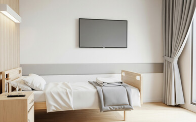 Tv White Blank Mockup In Hospital Roomwith Curtain
