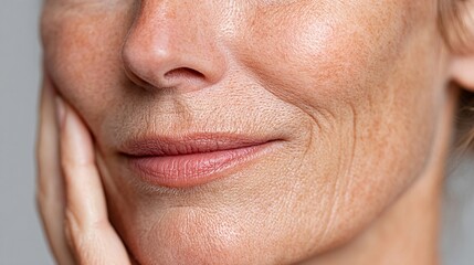 Obraz premium 50s Middle Aged Woman Showcasing Skincare Regimen for Aging Skin