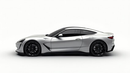 Fototapeta premium Silver sports car side view against a white background.