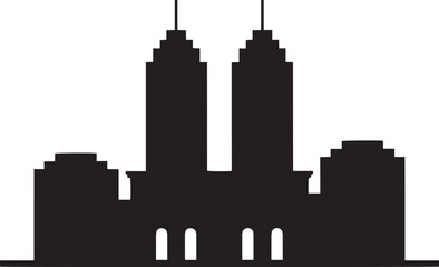 Fototapeta premium Twin towers silhouette with arched entrances and stepped sides architecture building
