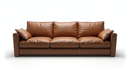Light brown leather three-seater sofa.