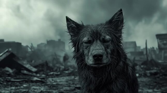 a feral German shepherd in a post-apocalyptic world - generative ai