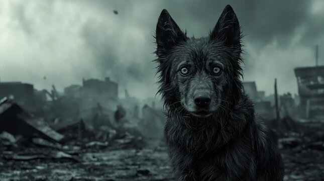 a feral German shepherd in a post-apocalyptic world - generative ai