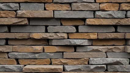 Stacked stone wall with brown and gray bricks showing texture and pattern.