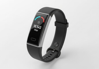 Fitness tracker isolated on white background displaying steps and heart rate