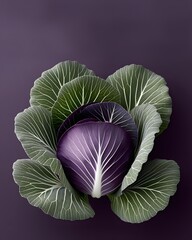 Obraz premium Purple and green cabbage close-up on violet background