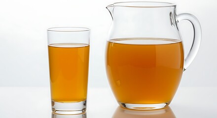 Refreshing Apple Juice: Glass & Pitcher on White