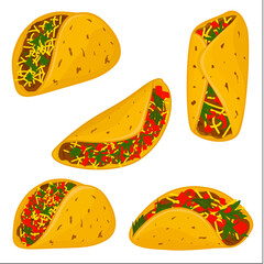 Tacos Mexican Food. Beef, Cheese and Vegetable Taco Illustration 