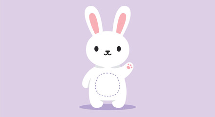 Cute white bunny waving hello kawaii style