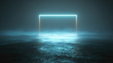 Neon rectangle glowing in a misty, textured space.