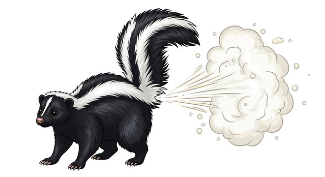 striped skunk spraying cartoon illustration for pest control comic books or funny animal articles