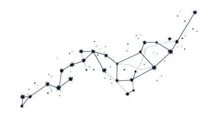 A minimalist depiction of a constellation, illustrating stars connected by lines against a white background, evoking a sense of wonder and exploration.