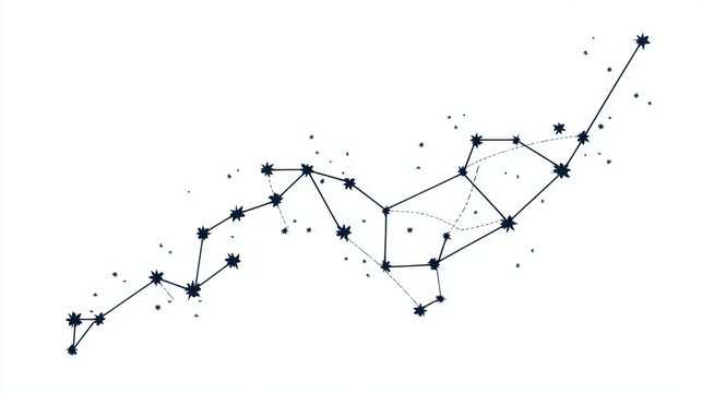 A minimalist depiction of a constellation, illustrating stars connected by lines against a white background, evoking a sense of wonder and exploration.