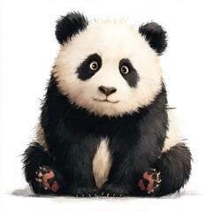Fototapeta premium Adorable panda sitting peacefully on a pure white background