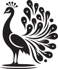 Peacock Silhouette Black and White Vector Illustration