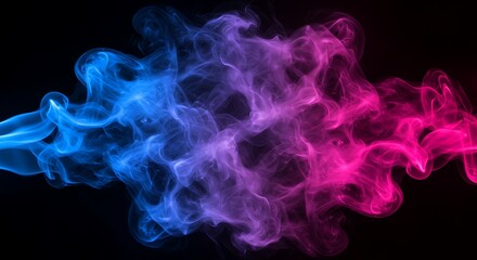 Abstract Swirling Blue and Pink Smoke on a Black Background.