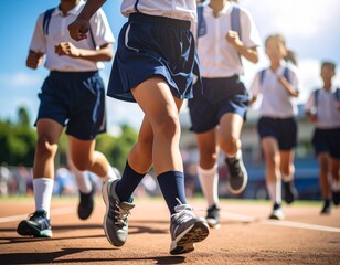 陸上トラックを走る女子たち