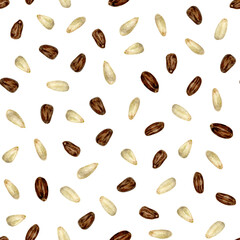 Watercolor Cedar Seed Seamless Pattern. Seamless watercolor pattern in warm natural tones. Perfect for nature-inspired packaging, moon ritual designs, esoteric crafts, textiles, and mystical branding