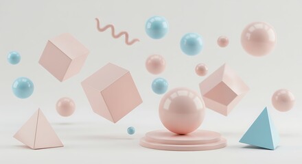 Obraz premium Modern abstract composition with 3D geometric figures on a white background.