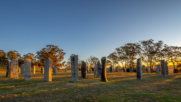 The Australian Standing Stones in Glen Innes at sunset