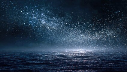 Dark night sea scene with glowing particles