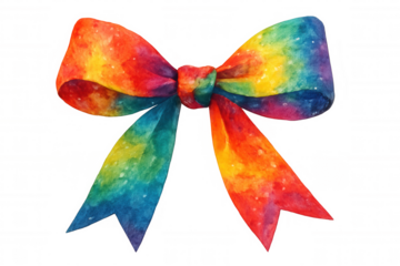 Colorful watercolor bow with rainbow colors isolated on transparent background, ideal for gifts, decorations, and celebrations