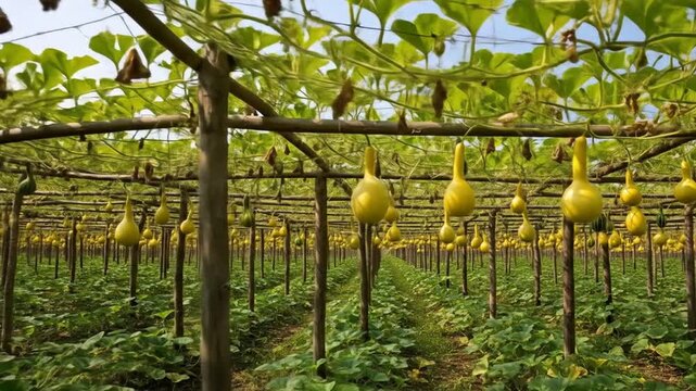 Calabash Gourds Growing in Agricultural Field for Agriculture