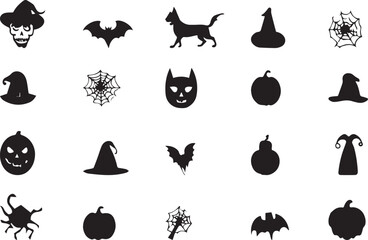 Silhouette of Halloween Symbols: A collection of Halloween-themed silhouette icons. Capture the spirit of Halloween with a spooky assortment of icons. 