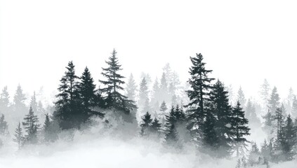 Misty forest silhouette