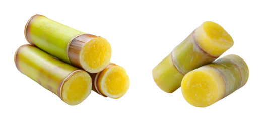 Sugarcane juice, with a sweet and soft texture, cut into pieces of sugarcane isolated on a transparent background