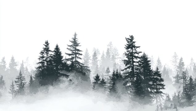 Misty forest silhouette